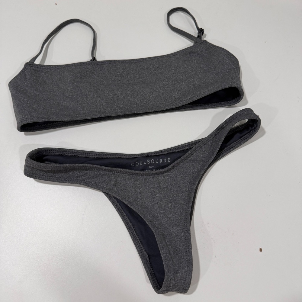 Coulbourne Heather Gray Bandeau Bikini Set Small Top- XS Bottom Cross Logo